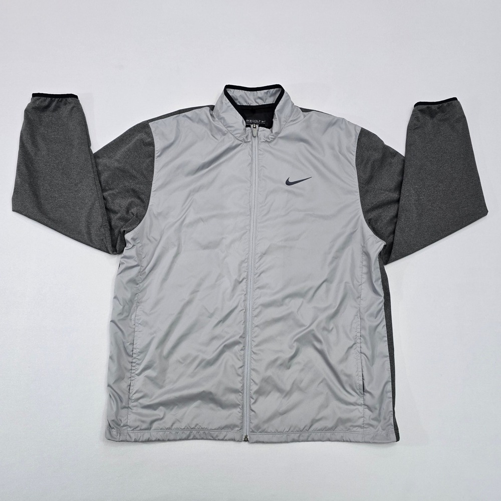 Nike Golf Mens XL Full Zip Windbreaker Jacket Gray Performance Golf Gray Black